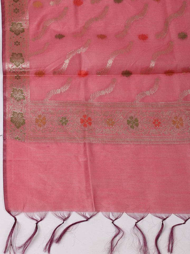 Woven Design Chanderi Unstitched Suit With Pant &amp; Dupatta