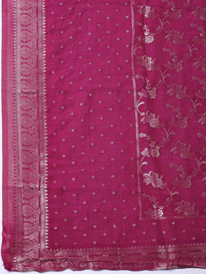 Embroidered Chanderi Unstitched Suit With Pant &amp; Dupatta