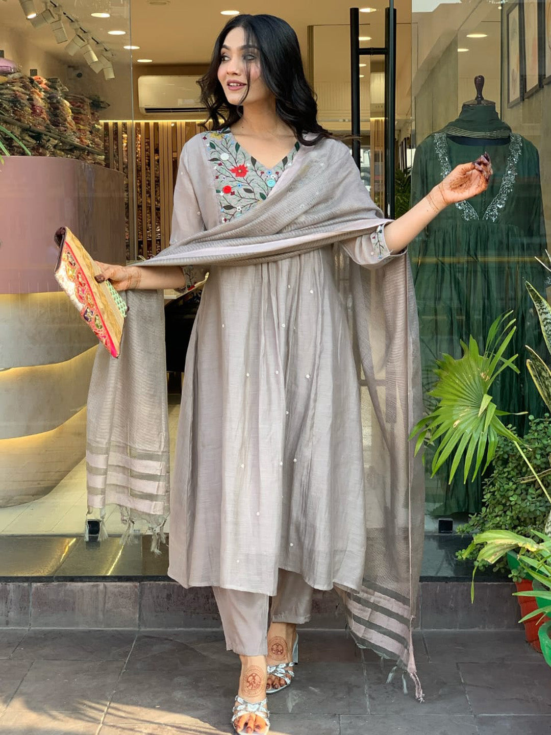 Printed Cotton Blend Kurta With Pants &amp; Dupatta