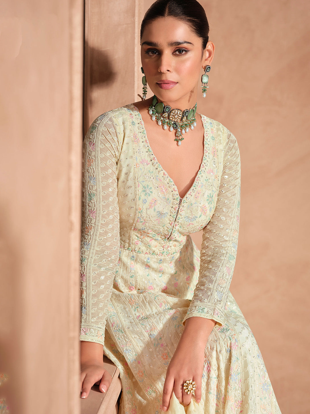 Embroidered Georgette Suit With Pant &amp; Dupatta