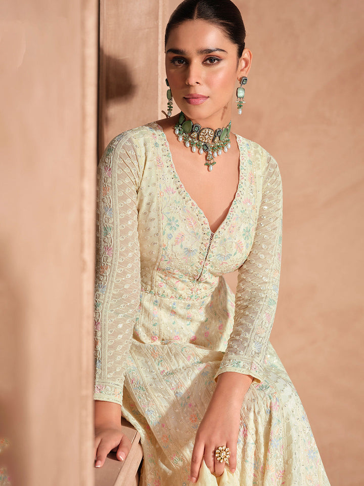 Embroidered Georgette Suit With Pant &amp; Dupatta