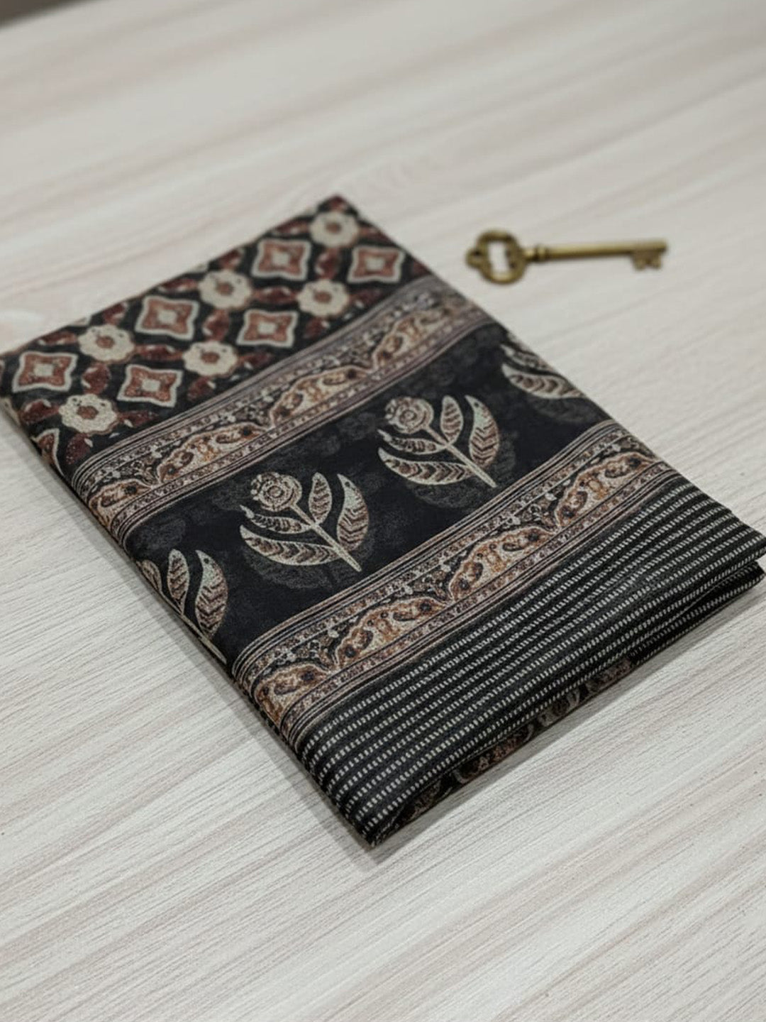Printed Chanderi Unstitched Suit With Pant &amp; Dupatta