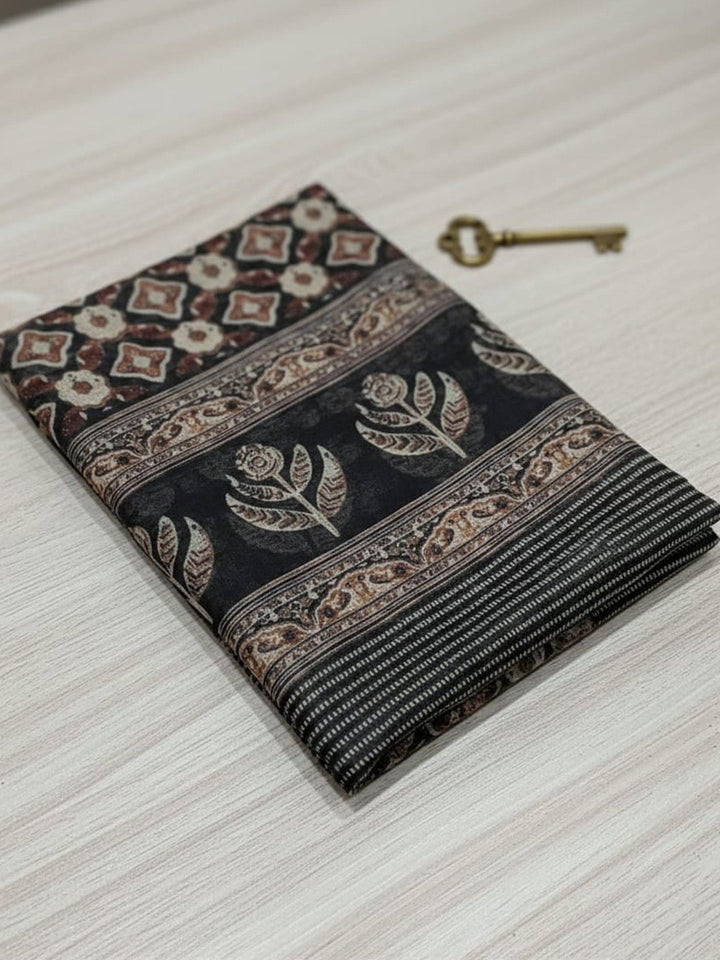 Printed Chanderi Unstitched Suit With Pant &amp; Dupatta