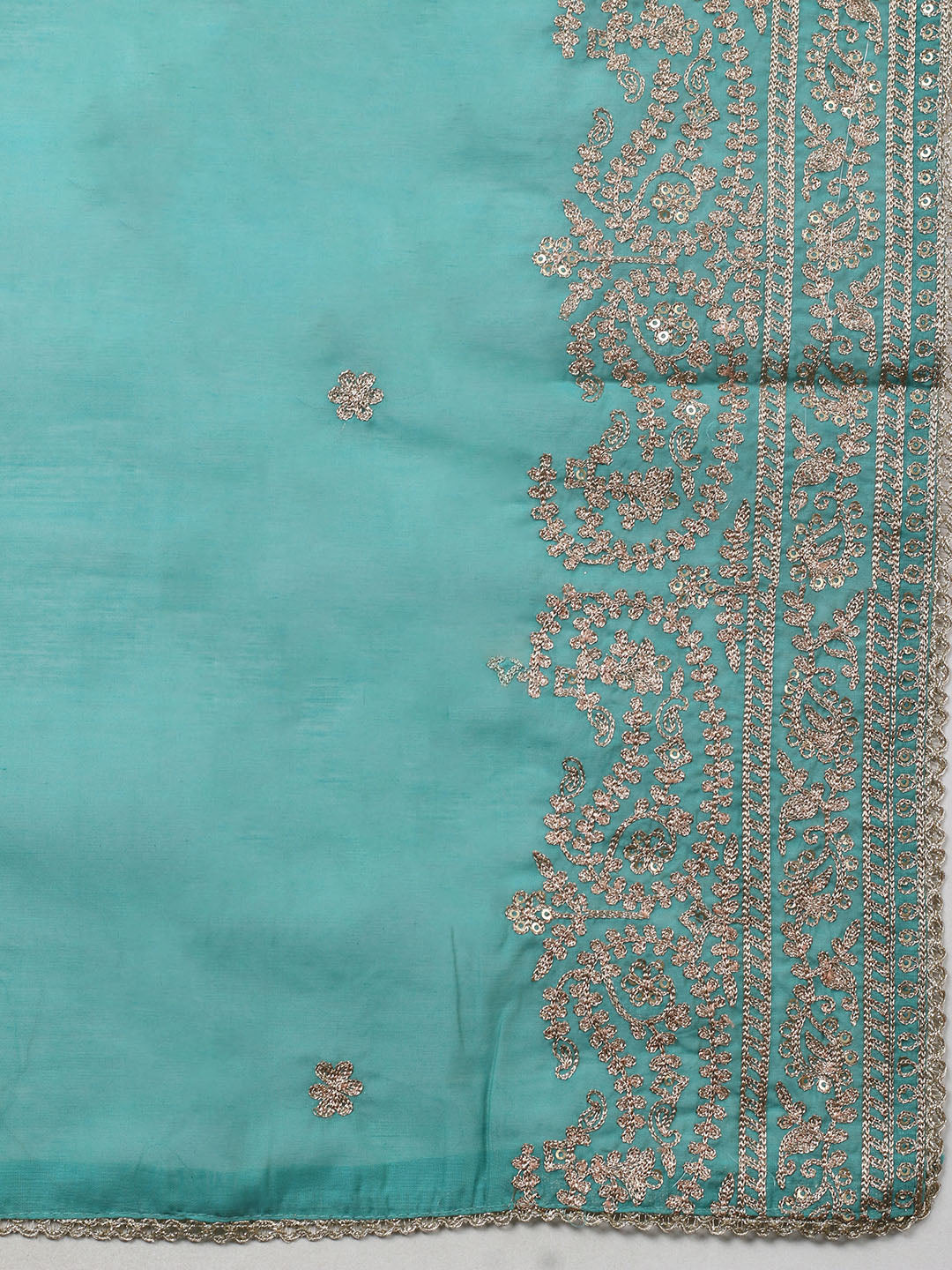 Embroidered Chanderi Unstitched Suit With Pant &amp; Dupatta