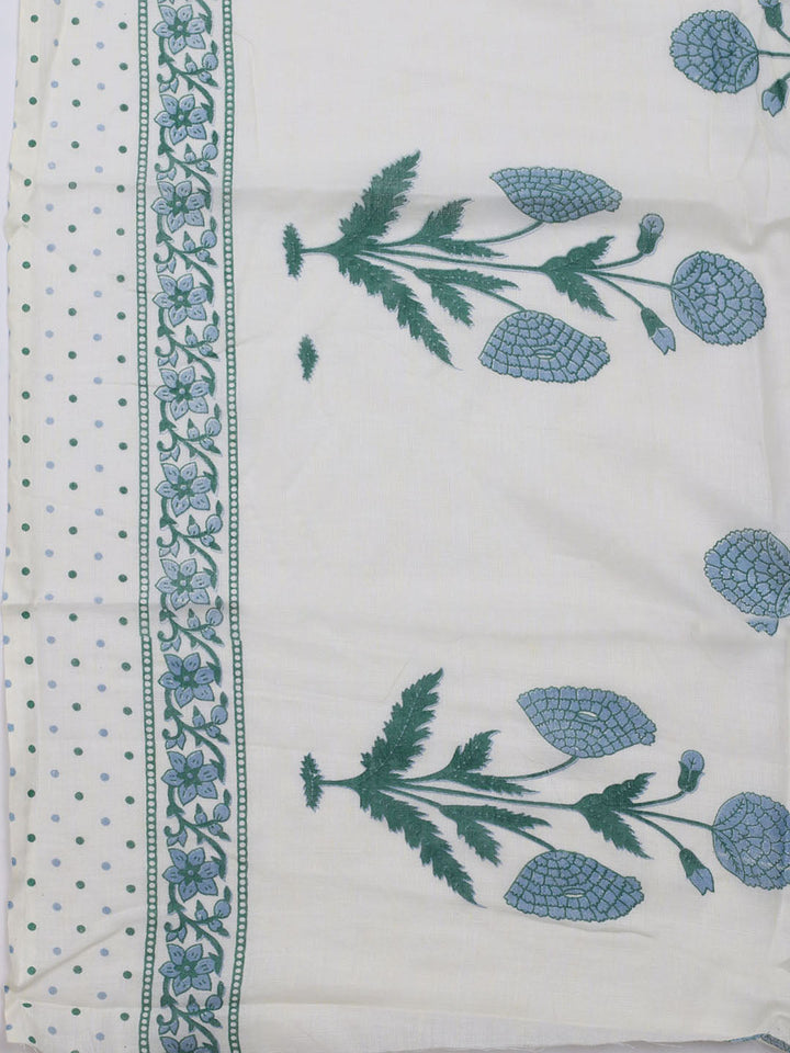 Neck Embroidered &amp; Printed Cotton Blend Unstitched Suit With Dupatta