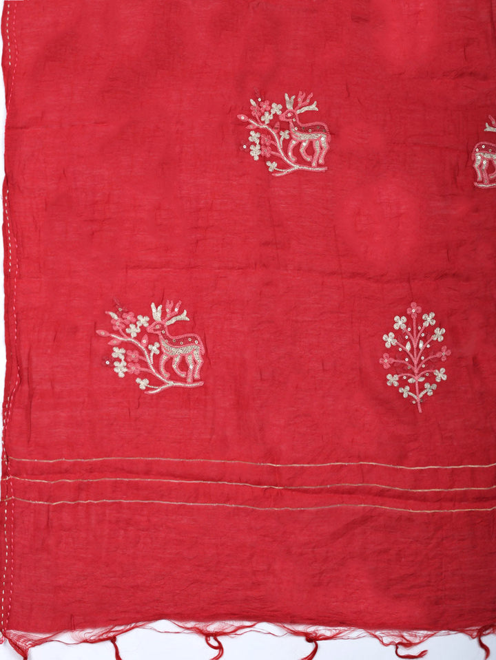 Embroidered Cotton Blend Unstitched Suit With Pant &amp; Dupatta