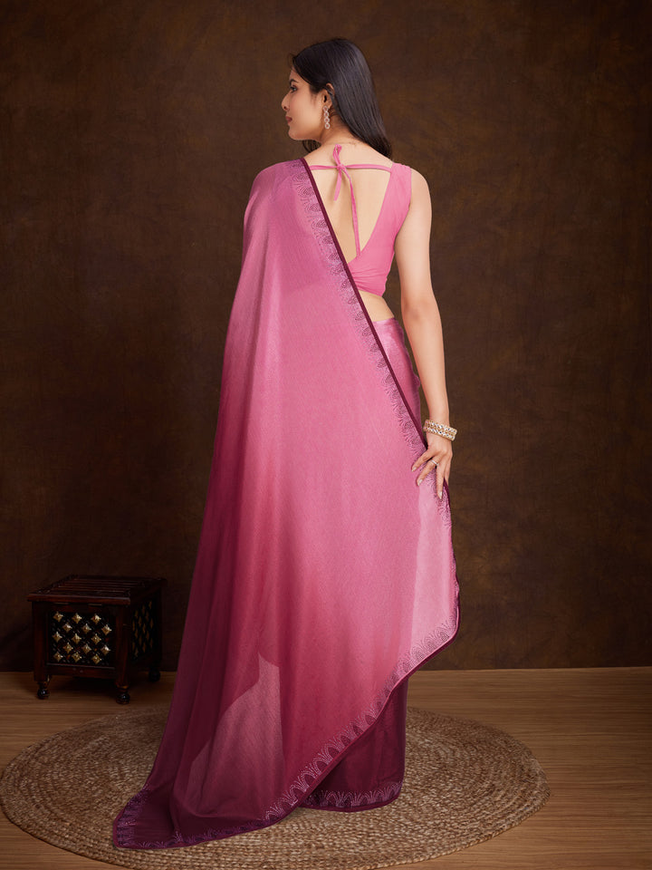 Embroidered Chinon Saree