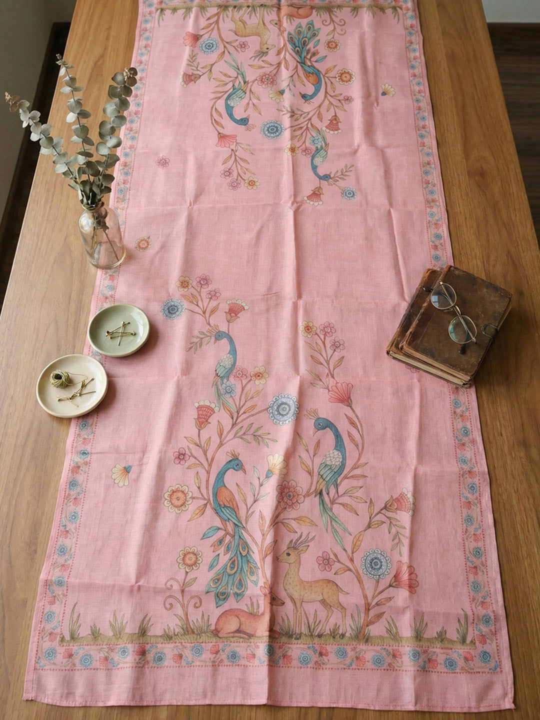 Printed Linen Blend Unstitched Suit With Pant &amp; Dupatta