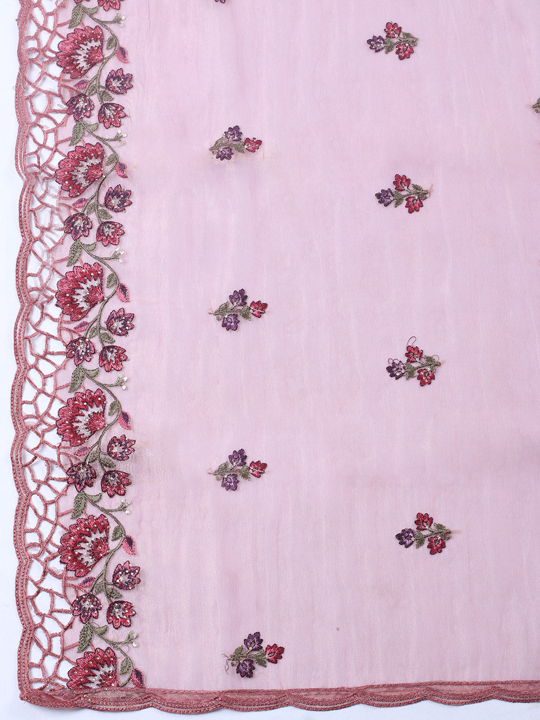 Embroidered Tissue Unstitched Suit With Pant &amp; Dupatta