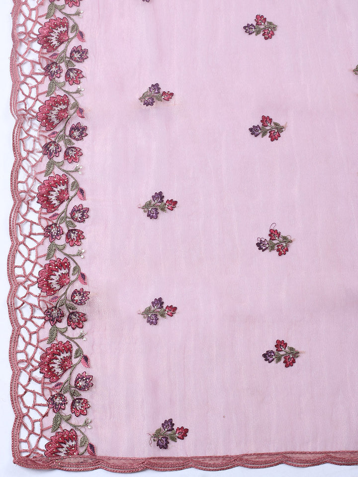 Embroidered Tissue Unstitched Suit With Pant &amp; Dupatta