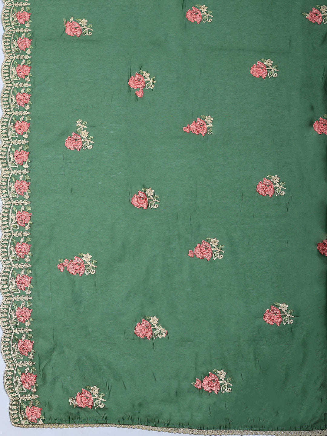 Embroidered Chanderi Unstitched Suit With Pant &amp; Dupatta
