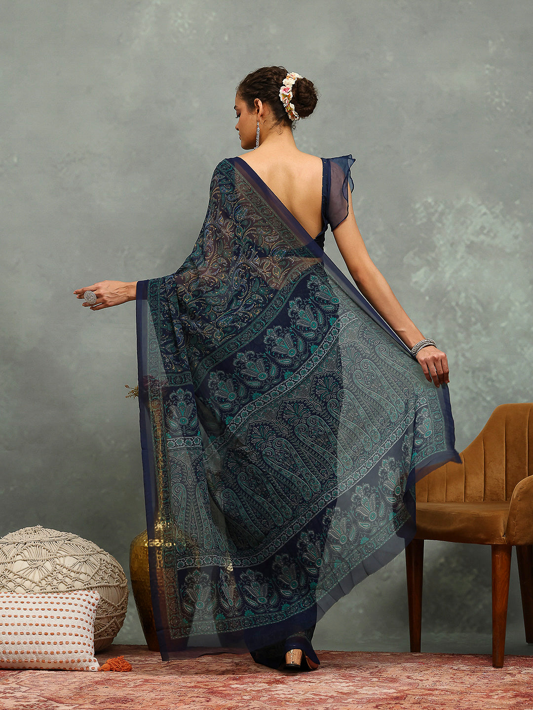 Floral Printed Georgette Saree