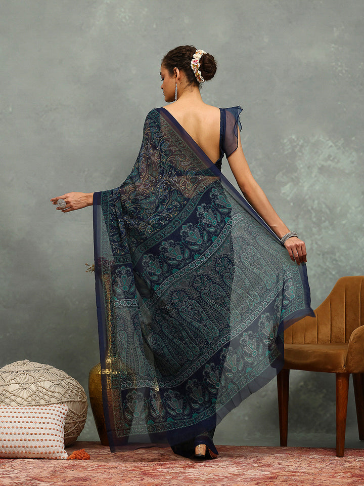 Floral Printed Georgette Saree
