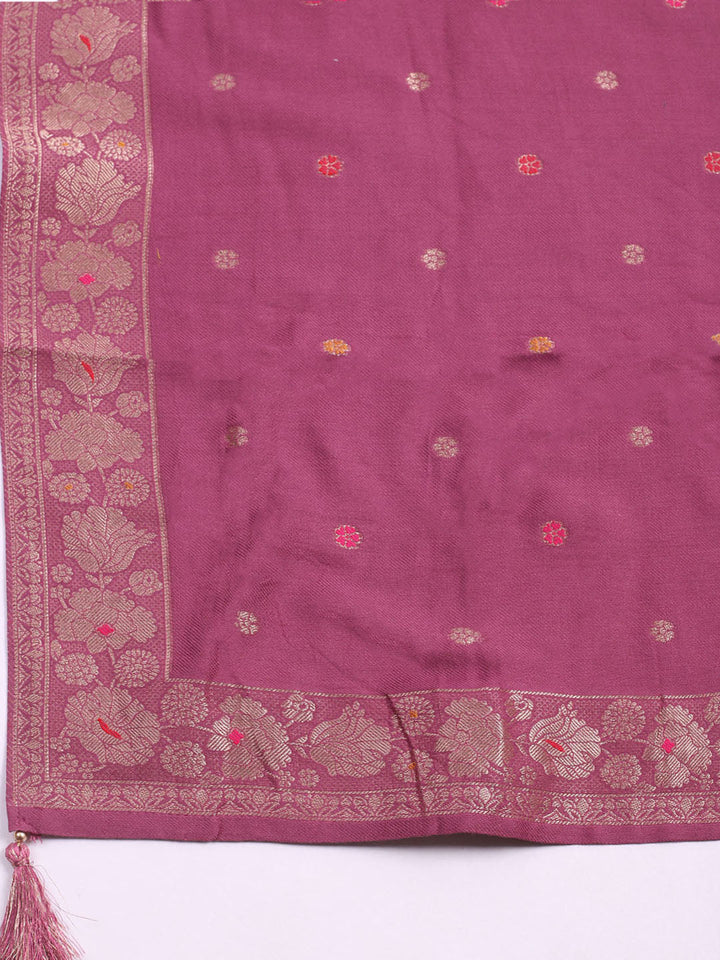 Pashmina Woven Design Unstitched Kurta With Pant &amp; Dupatta