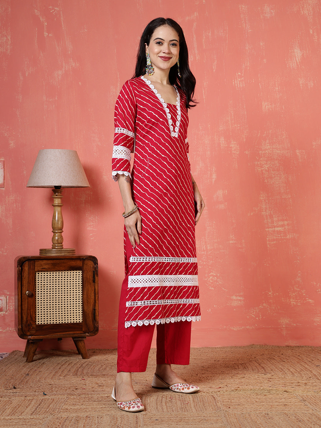 Printed Cotton Blend Kurta With Pants &amp; Dupatta