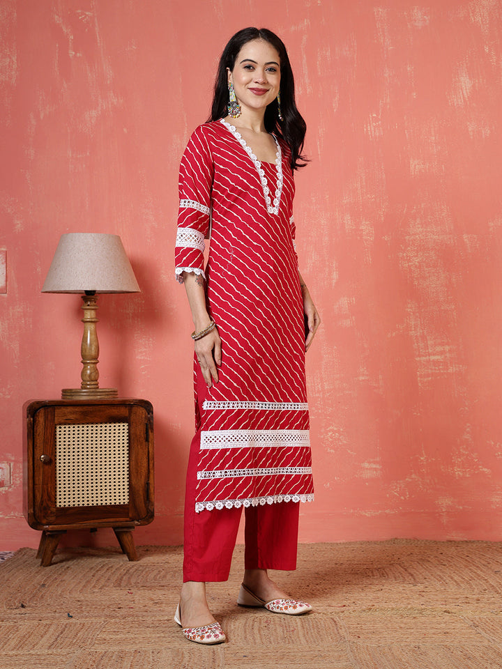 Printed Cotton Blend Kurta With Pants &amp; Dupatta