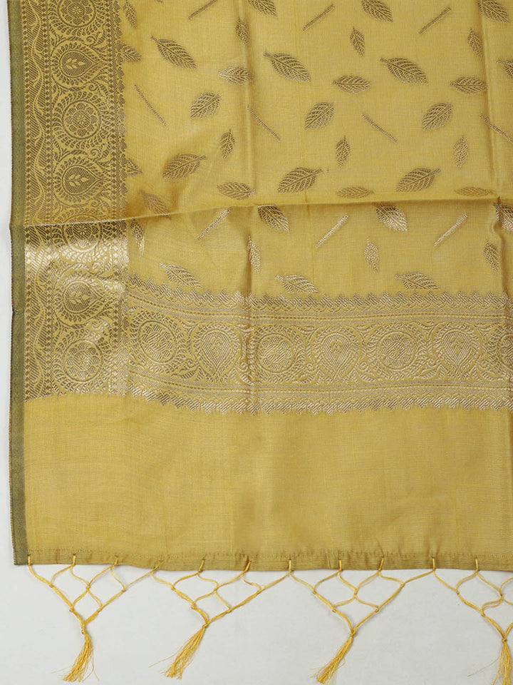 Woven Design Chanderi Unstitched Suit With Pant &amp; Dupatta