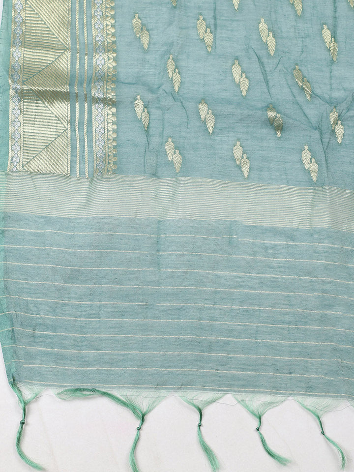 Embroidered Chanderi Unstitched Suit With Pant &amp; Dupatta