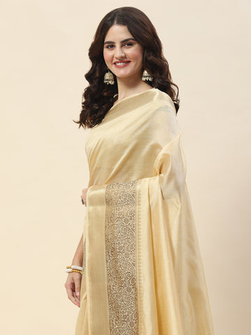 Plain Zari Border Woven Handloom Saree