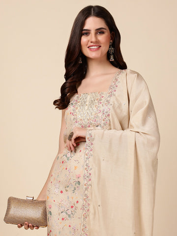 Neck Embroidered Muslin Unstitched Suit With Dupatta