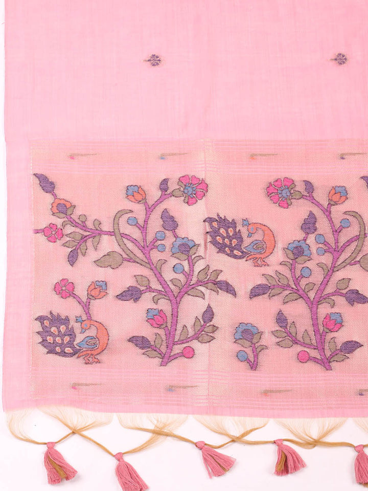 Embroidered Chanderi Unstitched Suit With Pant &amp; Dupatta