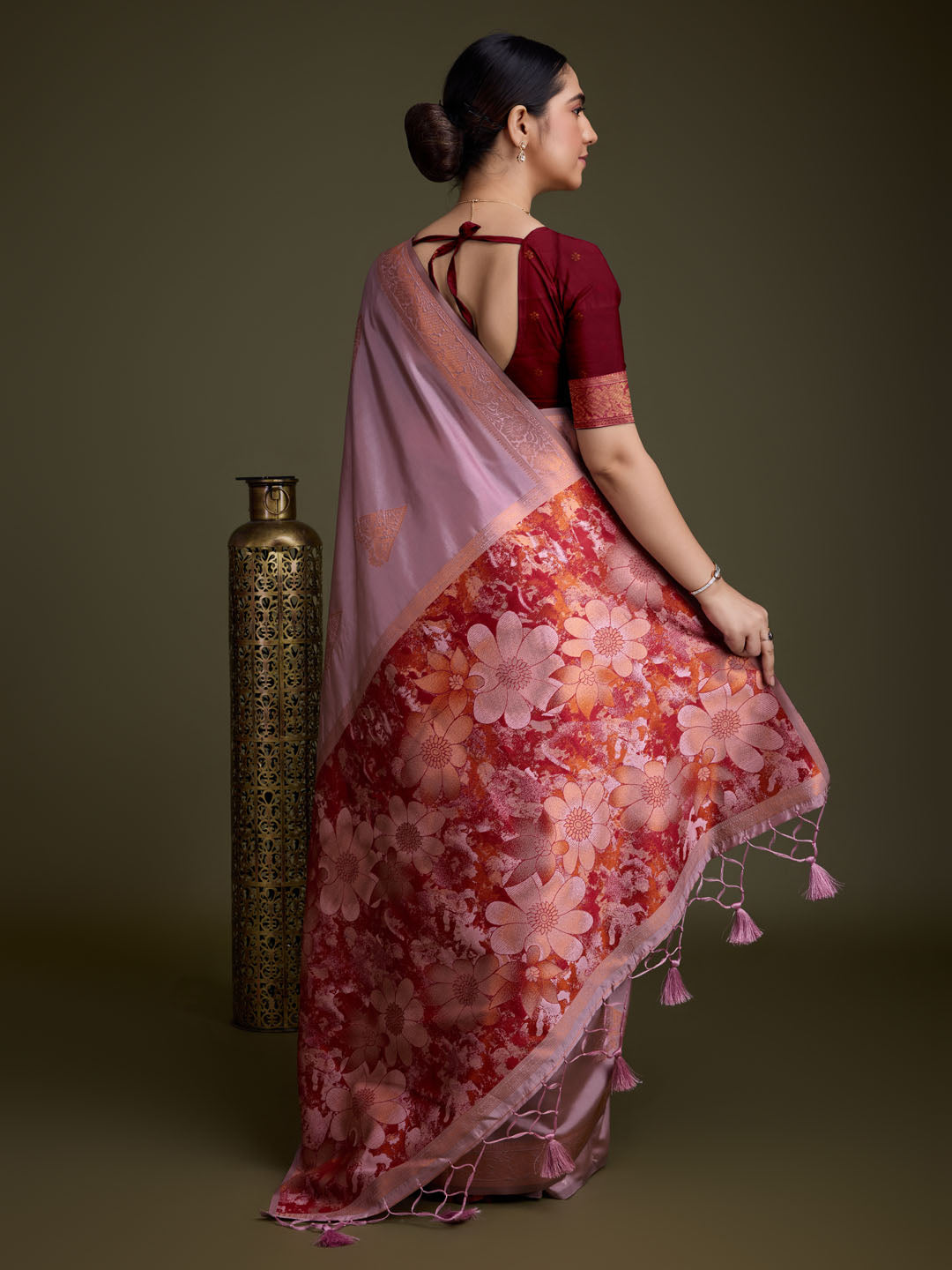 Zari Border Booti Art Silk Woven Saree