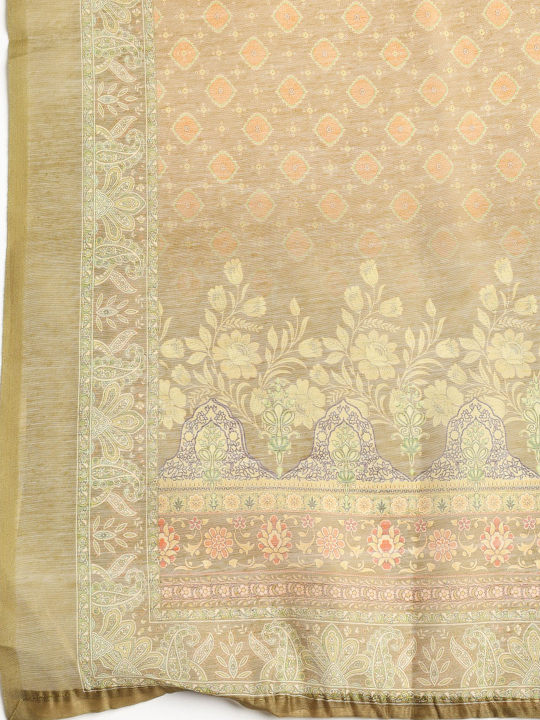 Printed Booti Chanderi Unstitched Suit With Dupatta