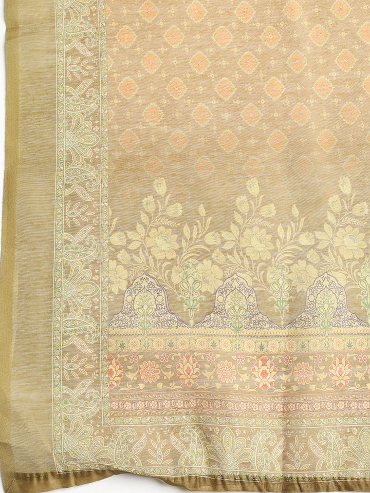 Printed Booti Chanderi Unstitched Suit With Dupatta