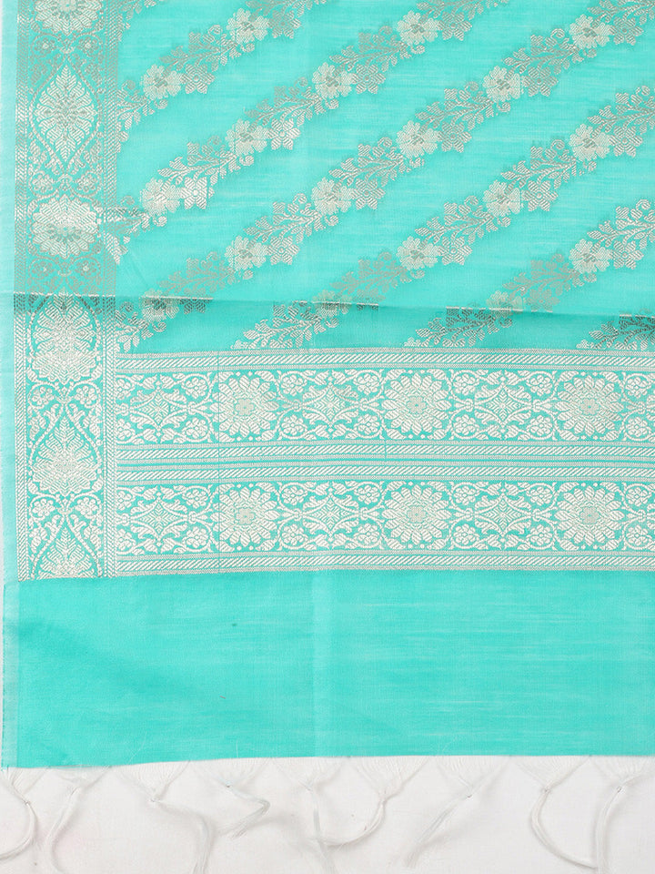 Woven Design Chanderi Unstitched Suit With Pant &amp; Dupatta