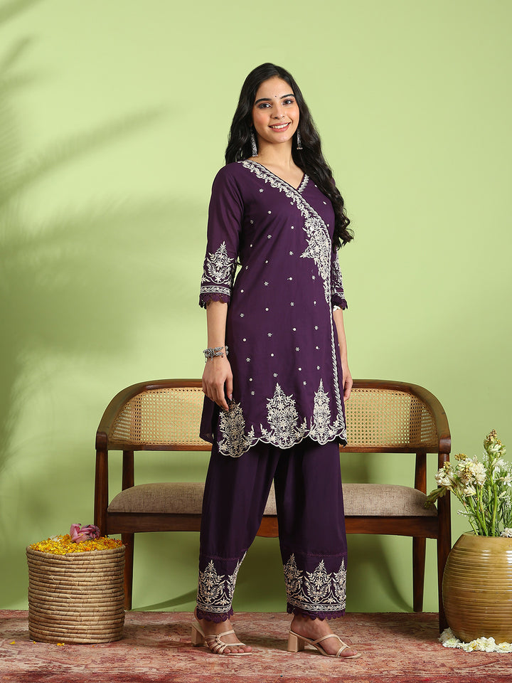 Embroidered Cotton Kurta With Pant &amp; Dupatta