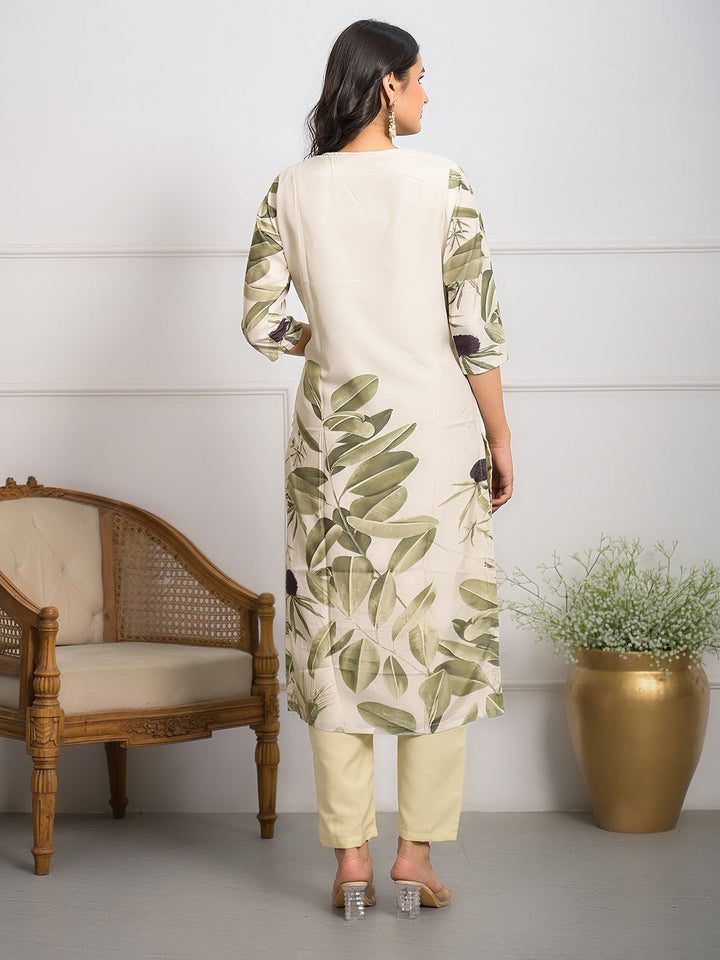 Neck Embroidered Crepe Kurta With Pants &amp; Dupatta