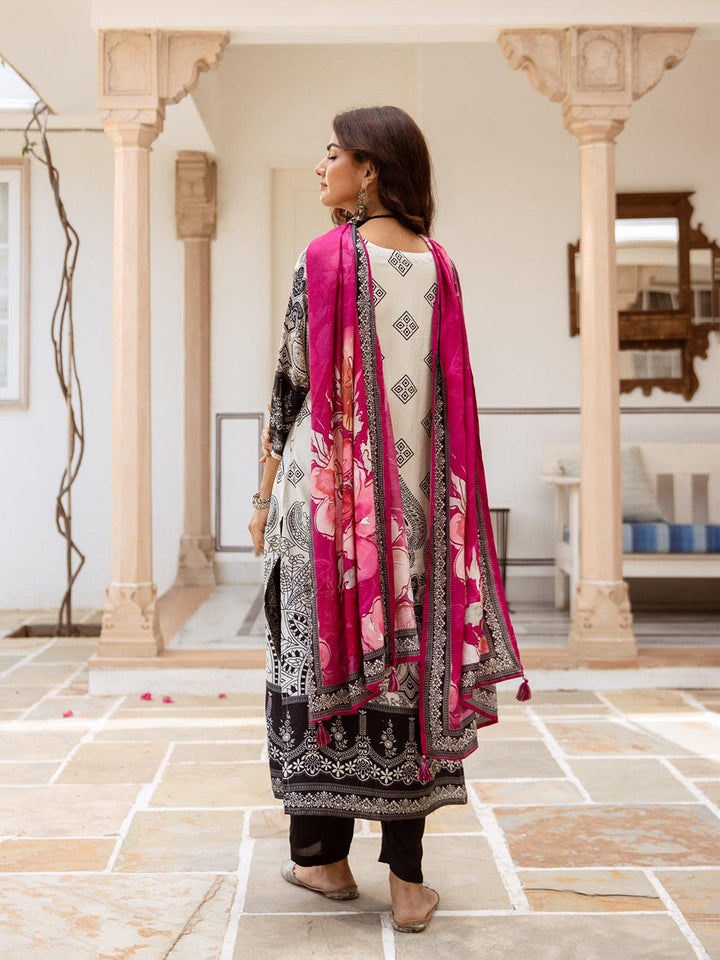 Embroidered Silk Blend Kurta With Pant &amp; Dupatta