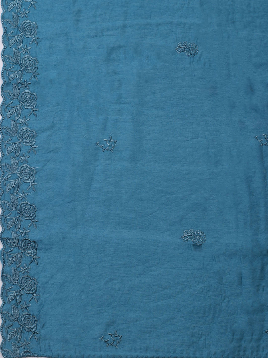Embroidered Cotton Blend Unstitched Kurta With Pant & Dupatta