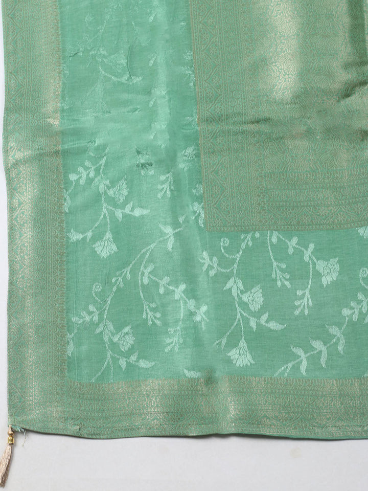 Embroidered Chanderi Unstitched Kurta With Pant &amp; Dupatta