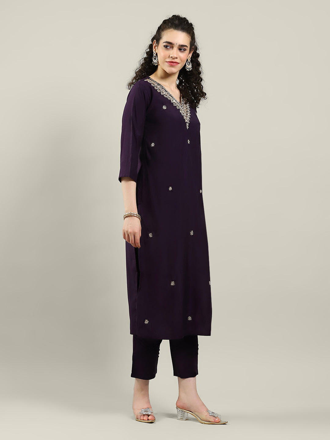 Embroidered Cotton Blend Kurta With Pants & Dupatta