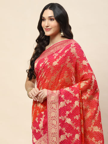 Zari Bandhani Plain Georgette Saree Bandhani