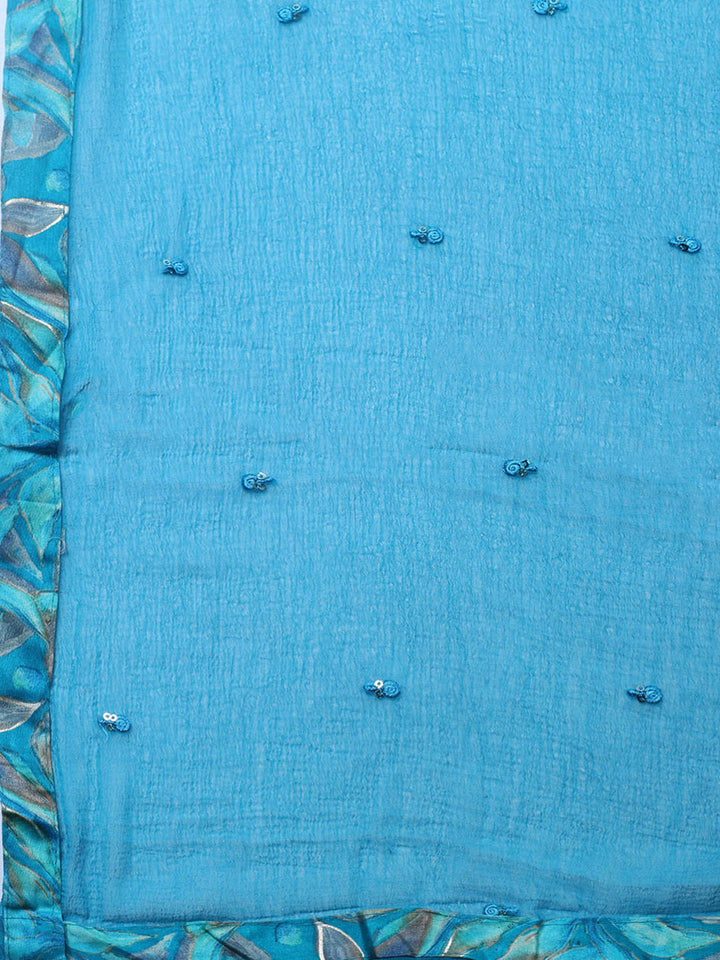 Embroidered Cotton Blend Unstitched Suit With Pant &amp; Dupatta