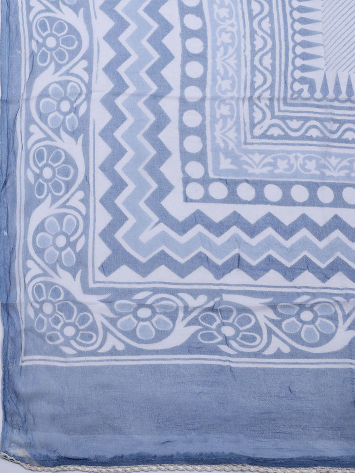 Printed Cotton Blend Unstitched Kurta With Pant &amp; Dupatta