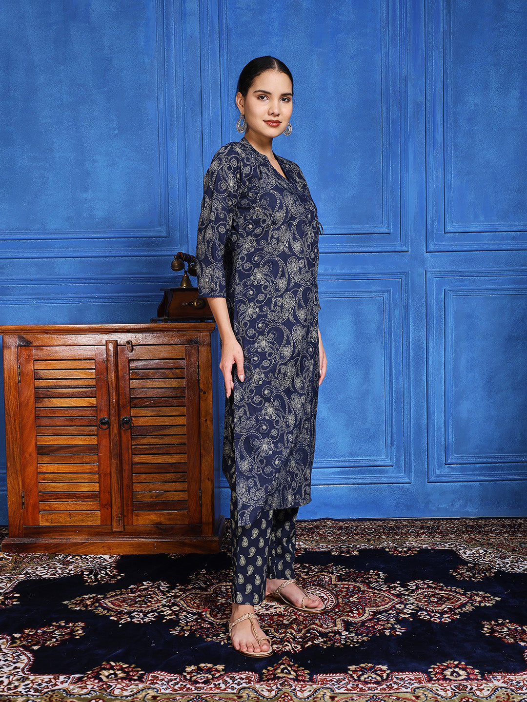 Printed Cotton Blend Kurta With Pants & Dupatta