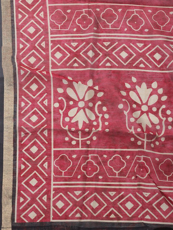 Printed Chanderi Unstitched Suit With Pant &amp; Dupatta