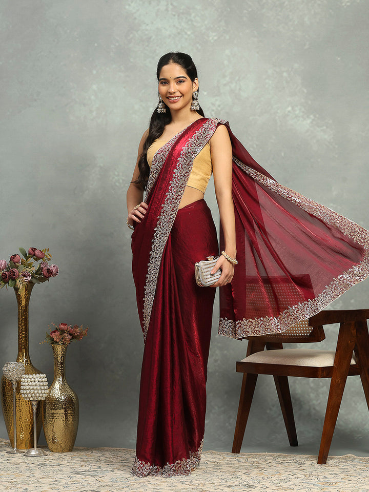 Stone Border Embellished Organza Saree