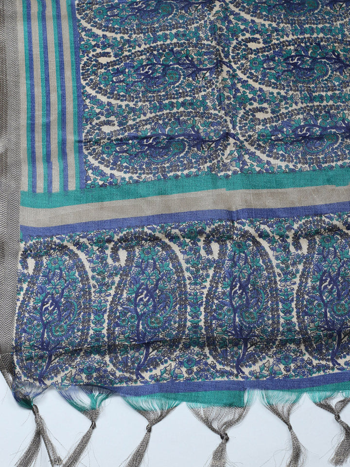 Embroidered Cotton Blend Unstitched Suit With Pant &amp; Dupatta