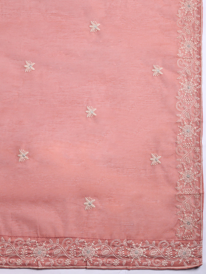 Embroidered Cotton Blend Unstitched Suit With Pant &amp; Dupatta