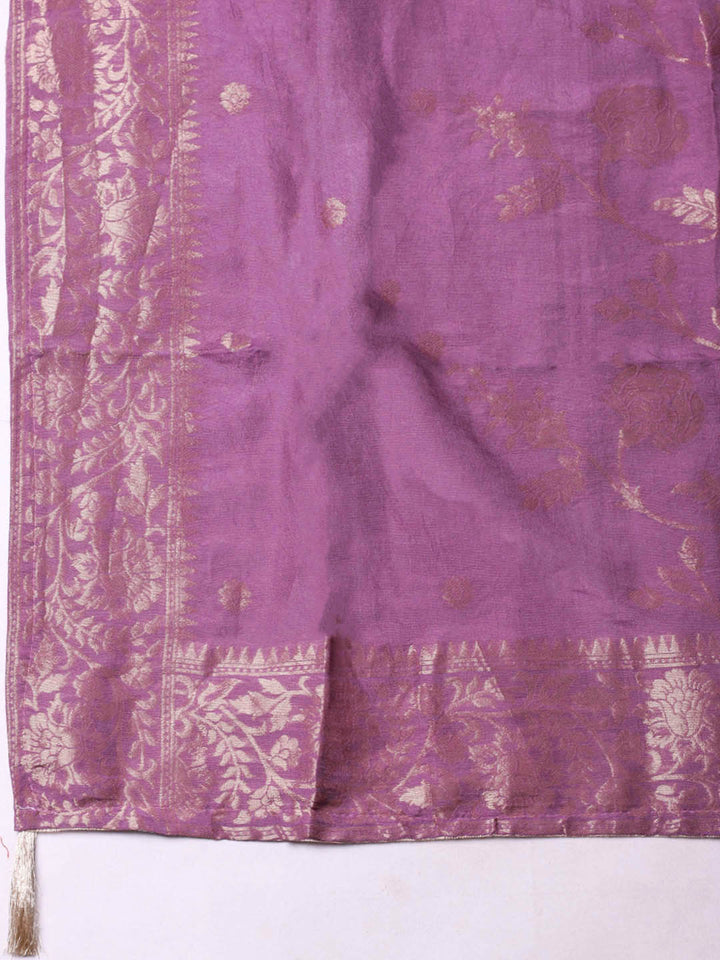 Embroidered Chanderi Unstitched Suit With Pant &amp; Dupatta