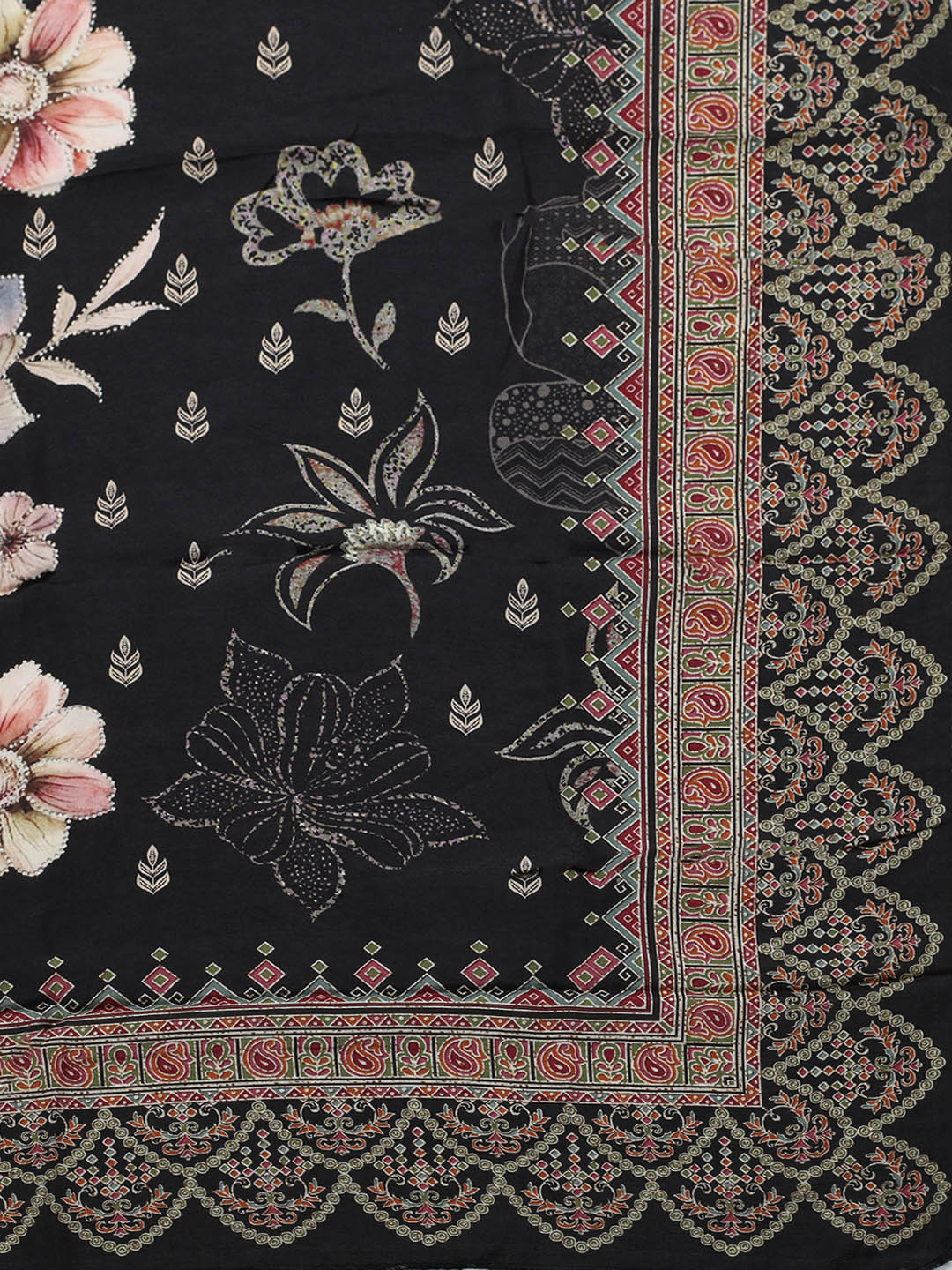 Embroidered Muslin Unstitched Suit With Pant Dupatta