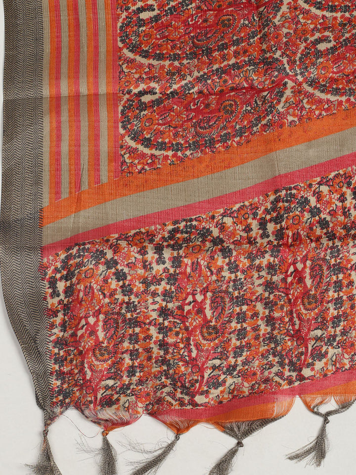 Embroidered Chanderi Unstitched Suit With Pant &amp; Dupatta
