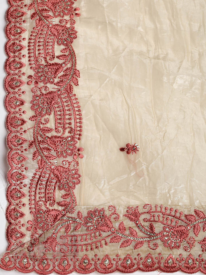 Neck Embroidered Organza Unstitched Suit With Dupatta