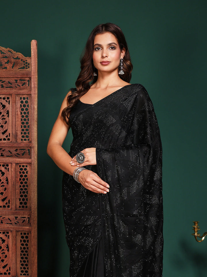Embroidered Satin Saree