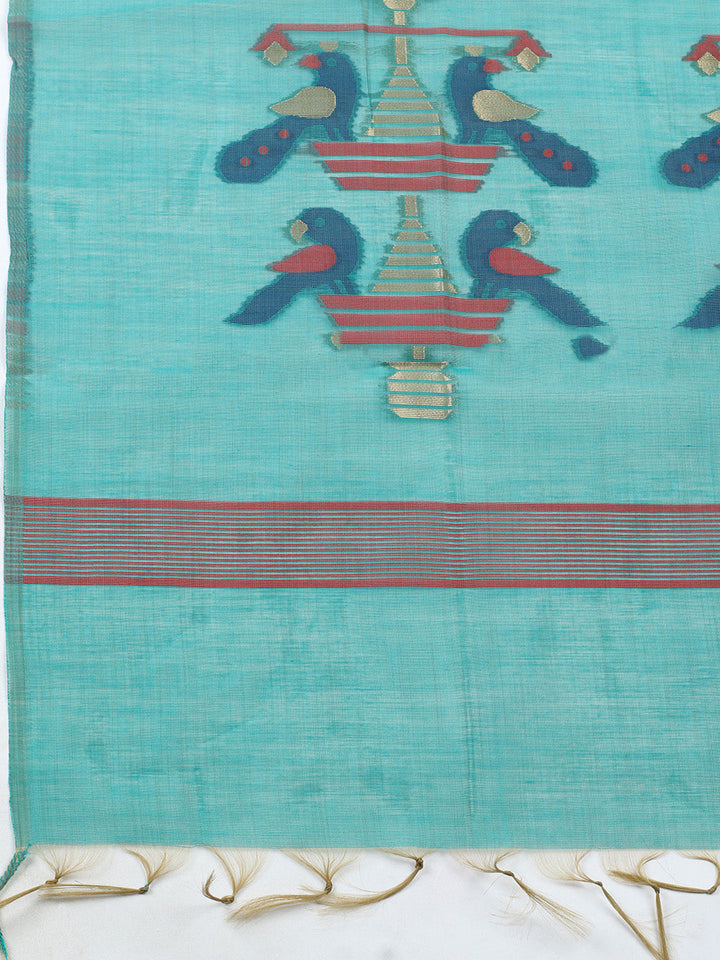 Printed Chanderi Unstitched Suit With Pant &amp; Dupatta