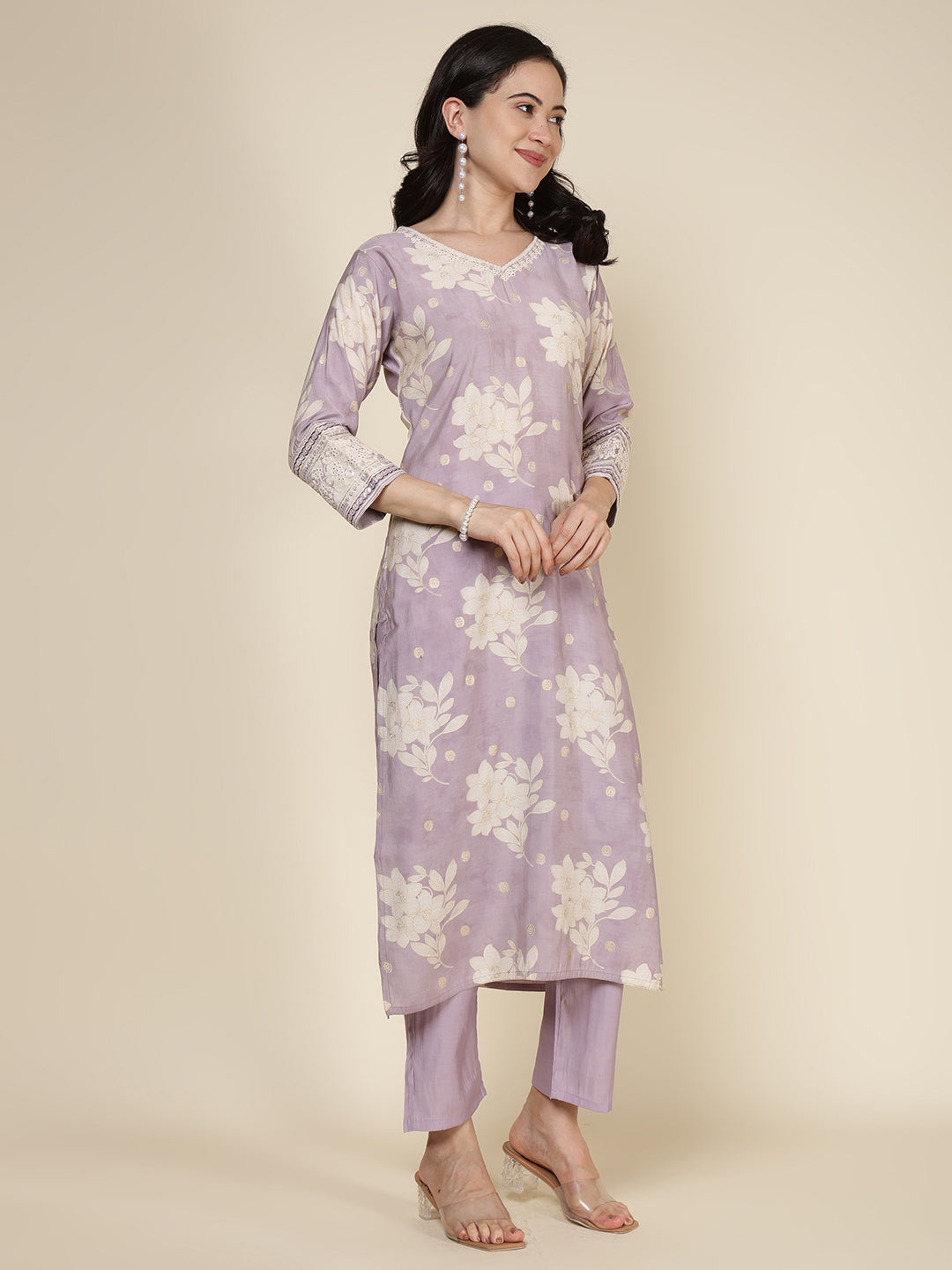 Plain Cotton Blend Kurta With Pants